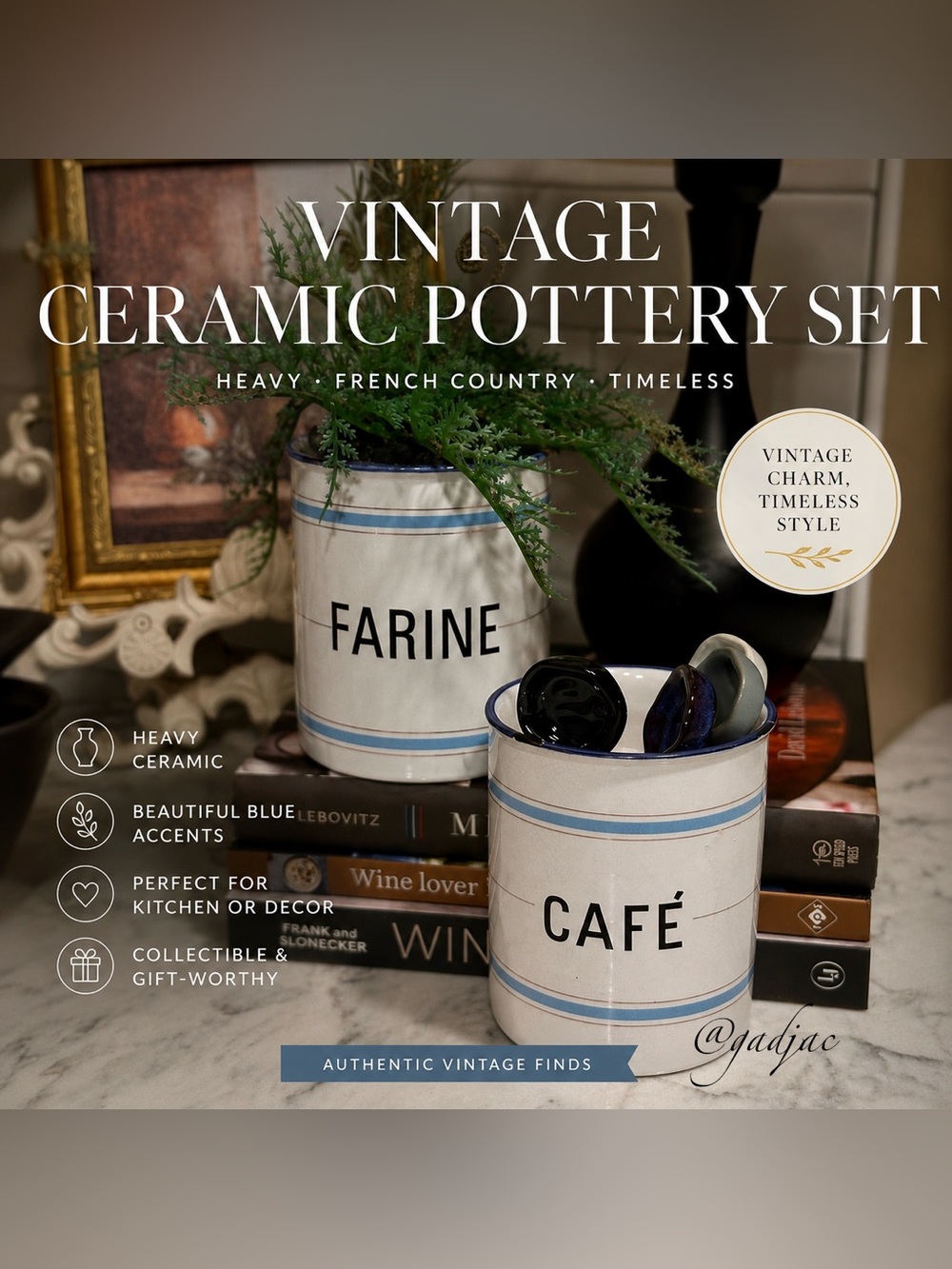 Vintage Ceramic Pottery Canister Set | FARINE & CAFÉ | Farmhouse French Country